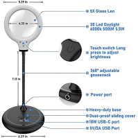 Lupa s osvětlením 5X, osvětlená čtecí lupa s 30 LED, velká lupa se stojanem pro seniory, osoby se špatným zrakem, koníčky, umění